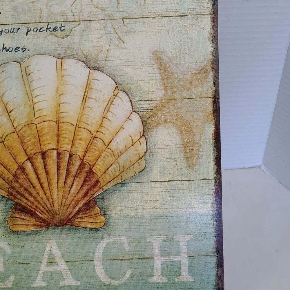 Beach Wall Art Sign Seashell Starfish‎ Quote Wood Plank Style Home Decor